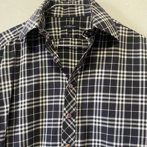 Burberry London plaid button-up dress shirt black & white